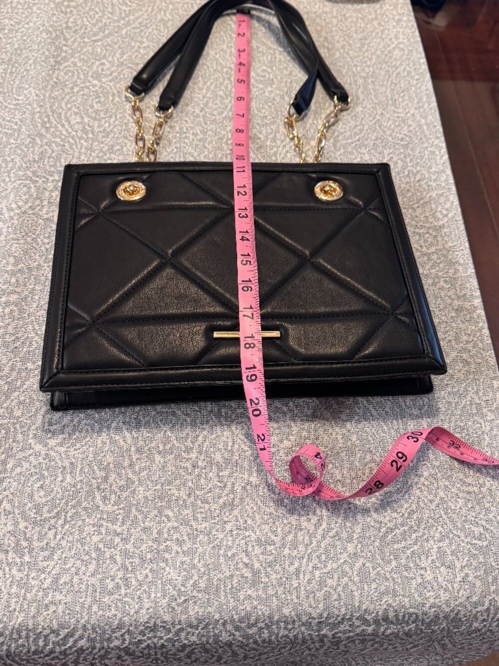 ALDO Black Quilted Faux Leather Chain Shoulder Tote Bag NWOT
